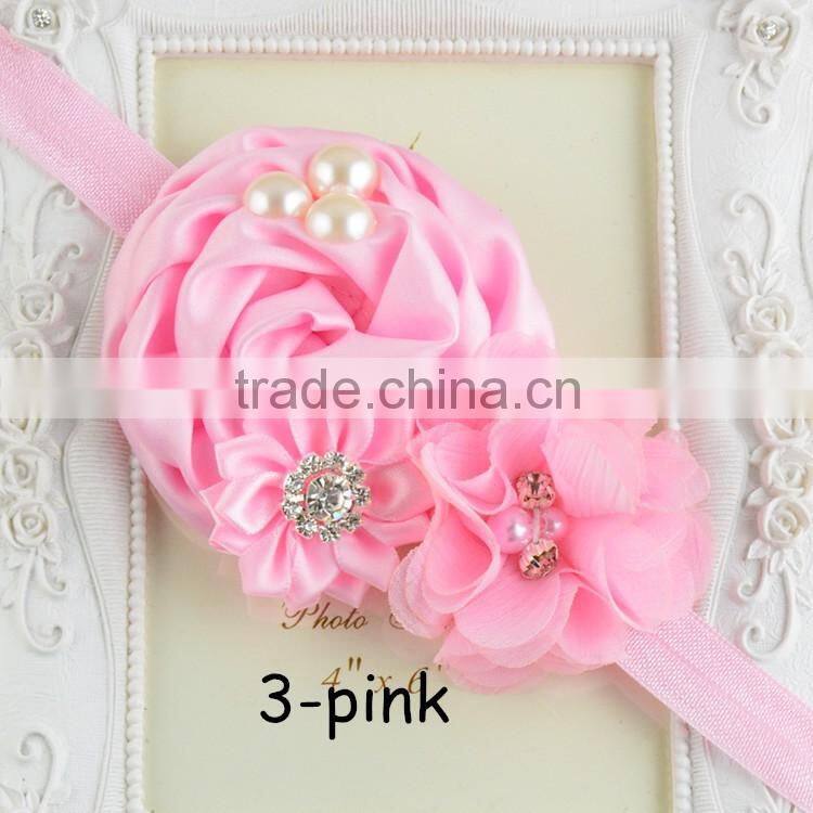 Satin Flower Pearl Headband Baby Headband 2016 QueenBaby Headwear