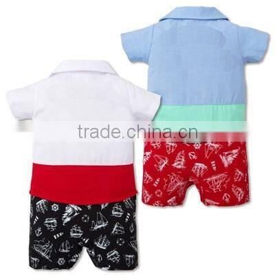 High Quality Children Jumpsuit Short Sleeve Imitation Cowboy Gentleman Rompers Toddle Kid Summer Baby Rompers Baby Clothing