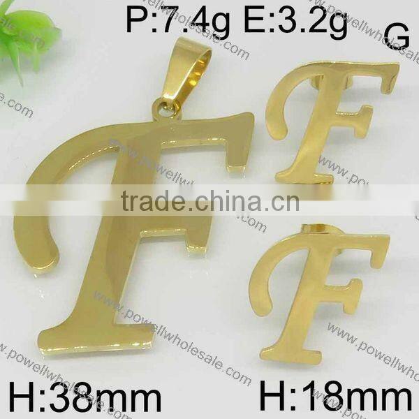 Fashion hot wholesale 316l stainless steel jewelry letter style gold color set