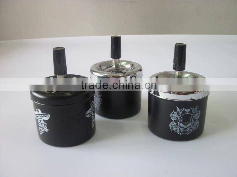 round metal ashtray with lid, spin stainless steel ashtray