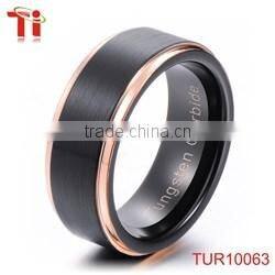 two-tone tungsten ring, gold and blue tungsten wedding band ring