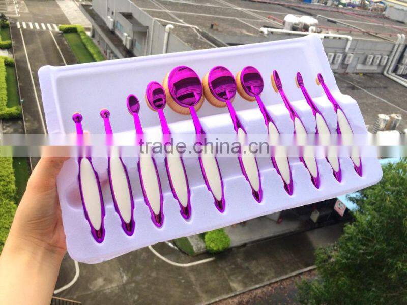 New wholesale Toothbrush shaped foundation brush 10 pcs pink and white oval makeup brush set