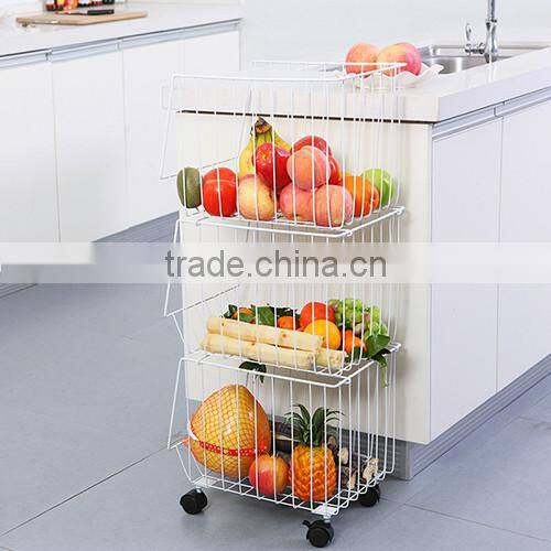Kitchen Steel Wire Utility Cart Storage 3 Tier Shelf Rolling Wheels Basket