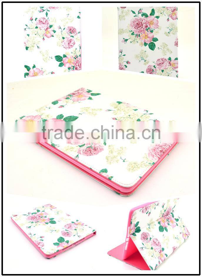 Elegant Leather Case For iPad 6 air 2 ,Flower Printing Case For Tablet IPad 6