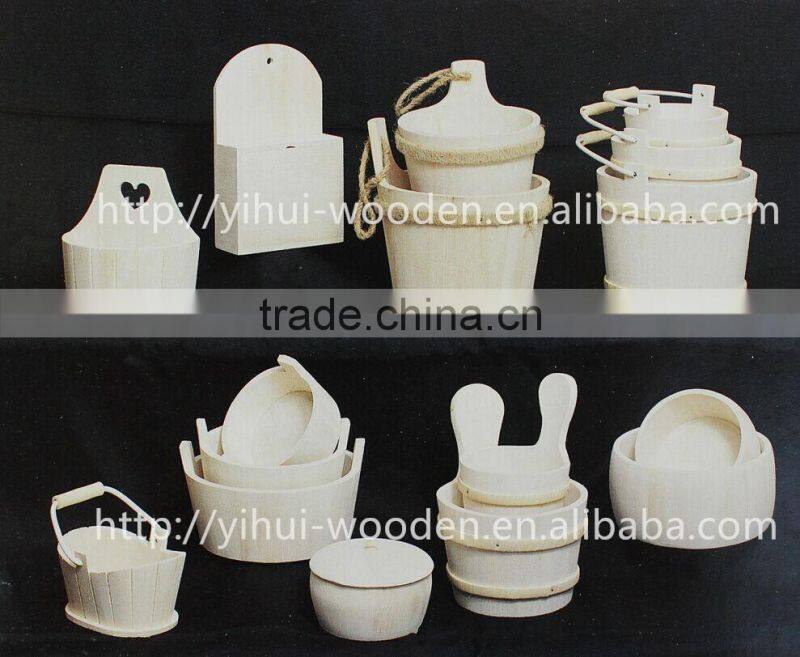 2016 popular unfinished natural pine rice wooden pails buckets