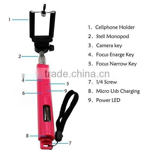 2015 self timer bluetooth selfie stick monopod with zoom for iphone and Andriod