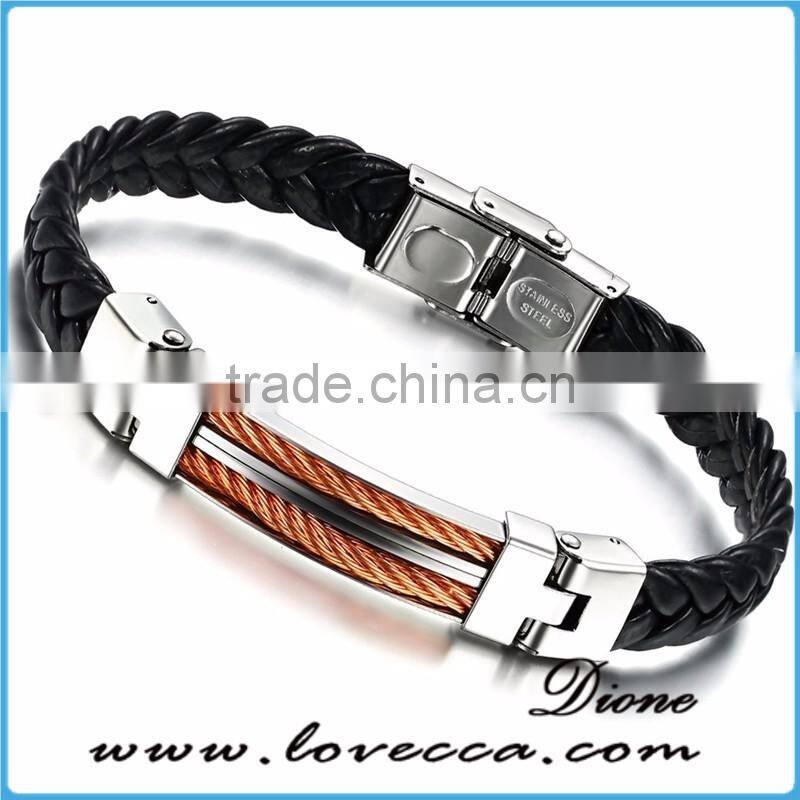 Jewelry Handmade PU Braided Leather Handcuff Charm Bracelet For Men