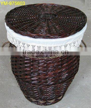 round wicker laundry hamper with lid
