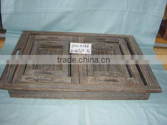 carbonized unfinished wooden tray sets with handles