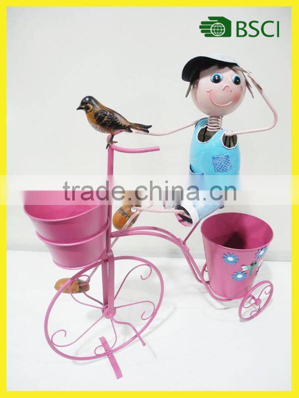 Hot selling product metal boy planter with bicycle