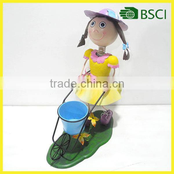 YS15746 21"H lovely girl garden metal wheelbarrow planter pot