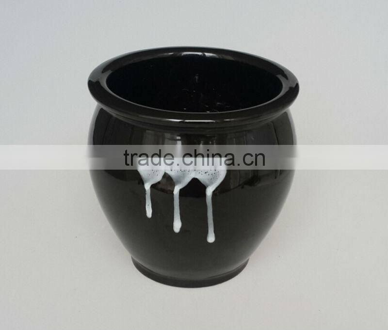 70oz Ceramic black hand painted korean kimchi pot