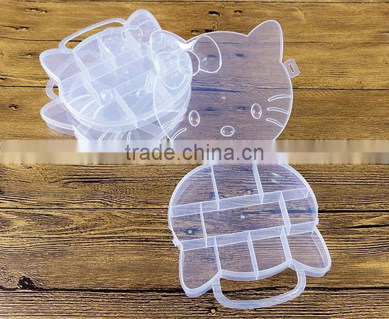 PP Plastic CAT Animal Shaped Cartoon Beads Clear Storage Box boxes with Handle