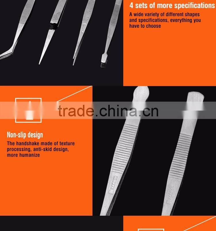 4PCS Stainless Steel Curved Tweezer Set