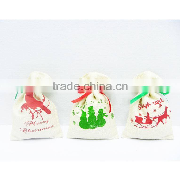 Good lucky christmas small printed deer burlap bag 3 types