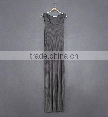 sleeveless small stripes full long ankle length dress
