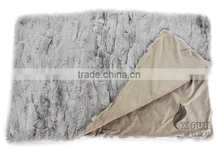 CX-D-66F High Quality Pachwork Rex Rabbit Real Fur Throw Blanket