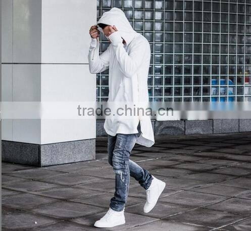 OEM service europe hot style hooded metal zipper decoration Long sleeve autumn winter longline streetwear sweatshirt