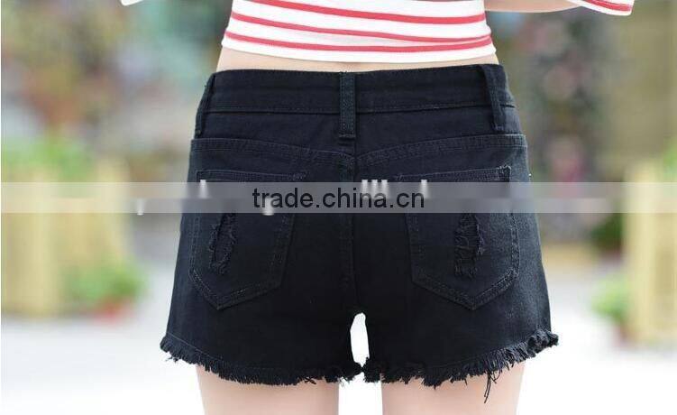 Hot sell Summer black elegant burrs denim women shorts
