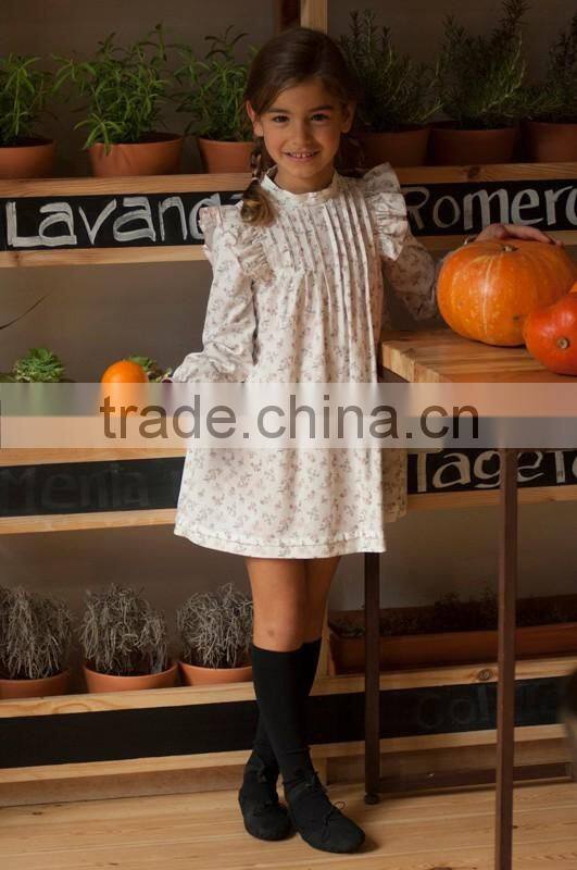 Boutique 100% Cotton Latest Design Kids Girls Long Sleeve Cotton Ruffle Fashion Girls Dresses