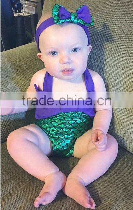 Baby girl fins mermaid romper jumpsuit kid mermaid swimming bathing suit