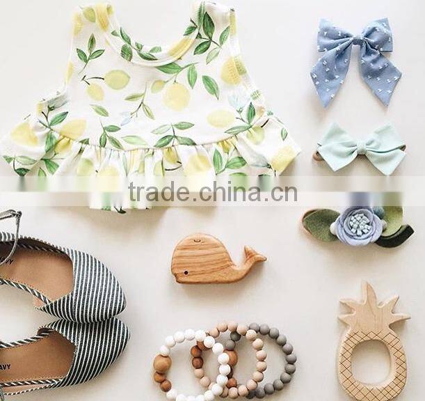 Tropical Lemon Pattern Cotton Fabric Baby Clothes Sleeveless Shirt Shorts Set