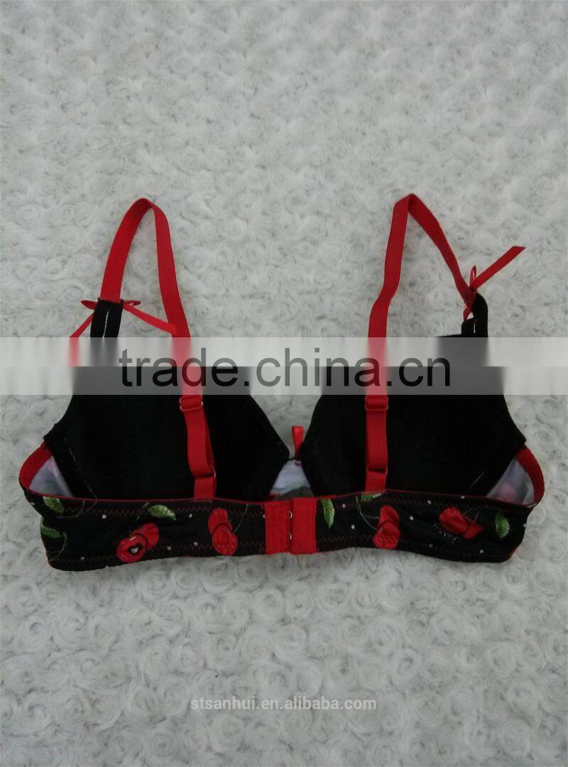 stylish hot sale sexy lady bra with fancy cherry printing