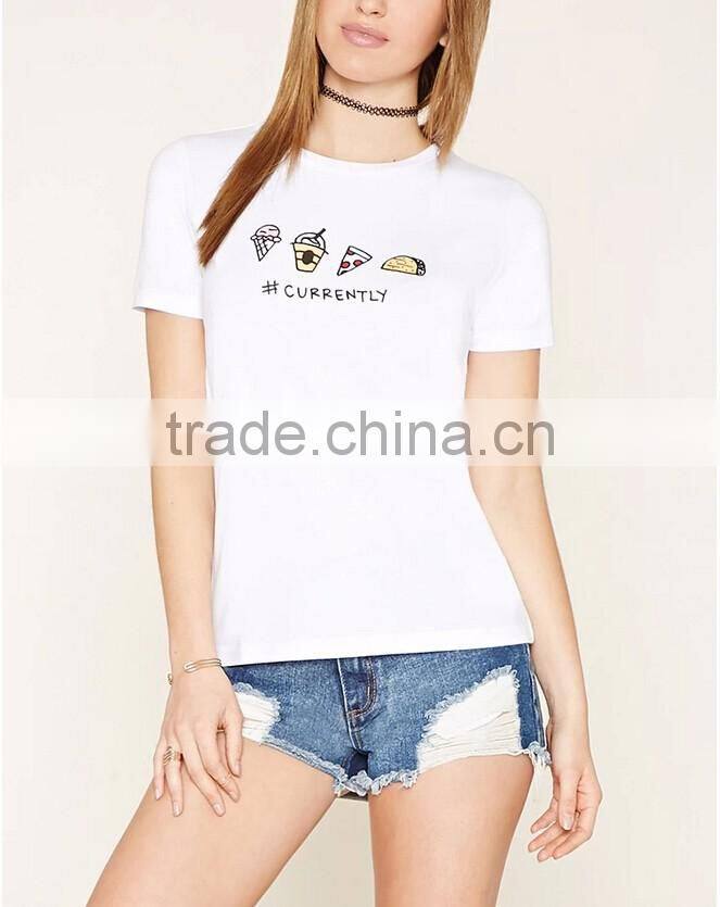 2016 Short sleeve round neck Currently graphics print women t-shirt,cheap custom print basic tee