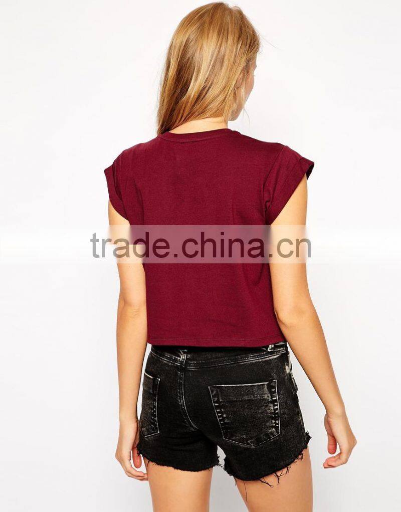 Cropped Boyfriend T-shirt with Roll Sleeve China products