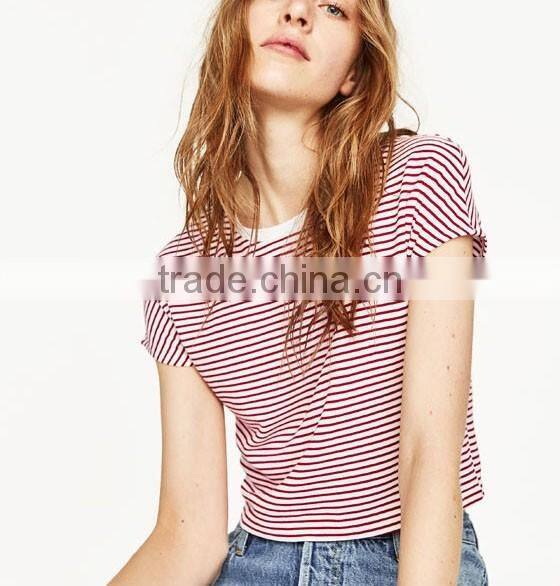casual tops strip round-neck camiseta top