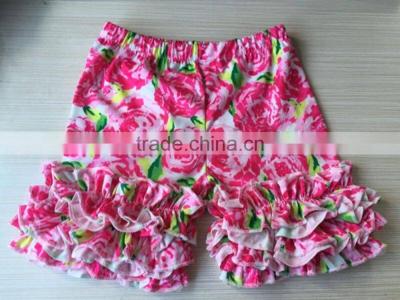 2017 Hot selling baby ruffle shorts floral pattern childrens girls shorts kids ruffled shorts