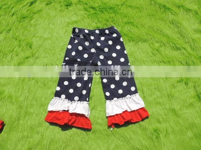 2017 Summer Wholesale Kids Boutique Pants Baby Girls Double Ruffle Polka Dot Capris