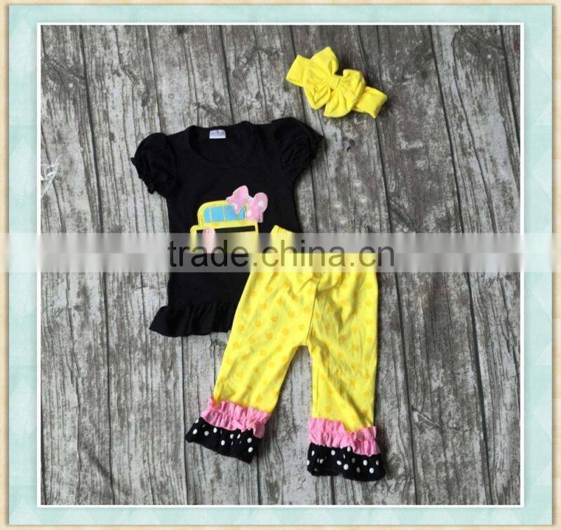 Yi wu New arrival embroidery clothing 2017 wholesale girl boutique outfit new arrival back to school sets photo design