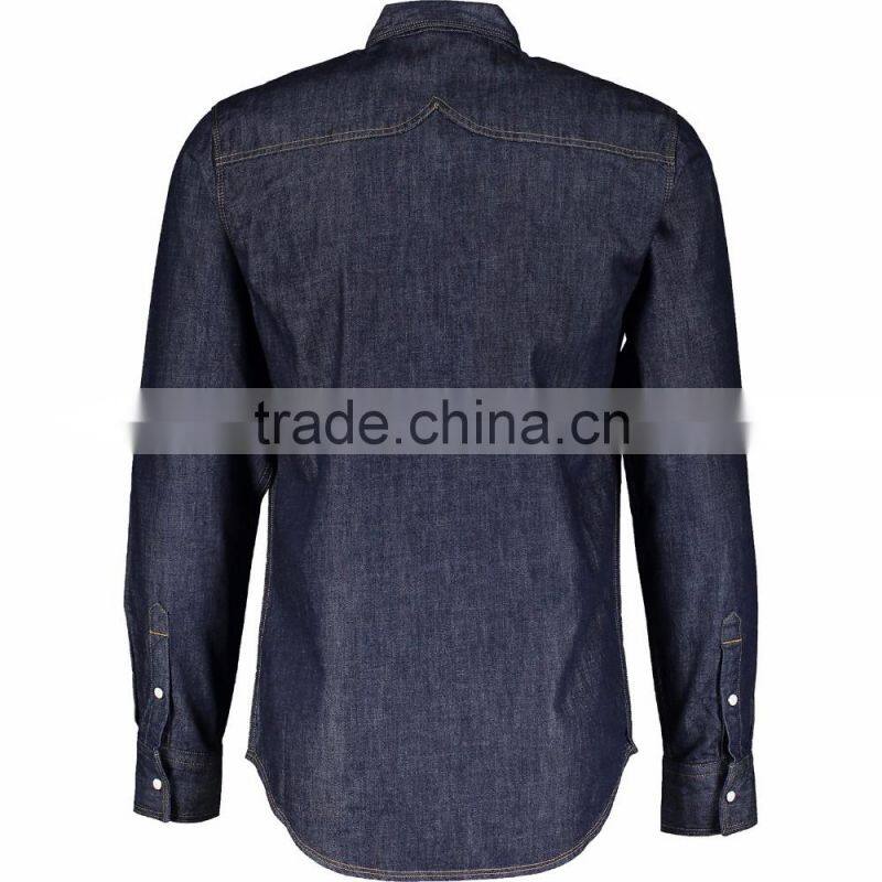 Latest Premium Stylish Pockets Navy Dark Wash Denim Shirts for Men