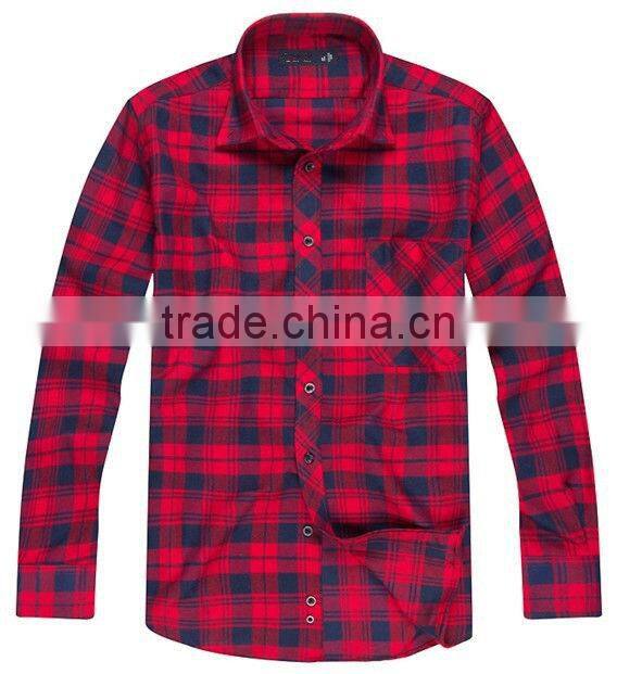 2016 Elegant fancy style 100%Cotton Single velvet Checked thickening Shirt for men