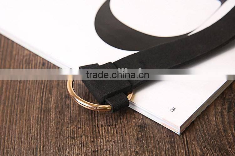 Wide Black Punk Leather Bangle Bracelet with Adjustable Gold/Silver Loop Circle for Lady