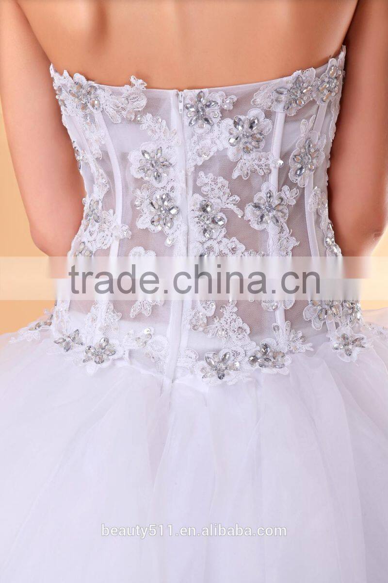 A-line Wedding Dress Open Back Floor-length Strapless Lace Tulle with Lace bridal gown P001