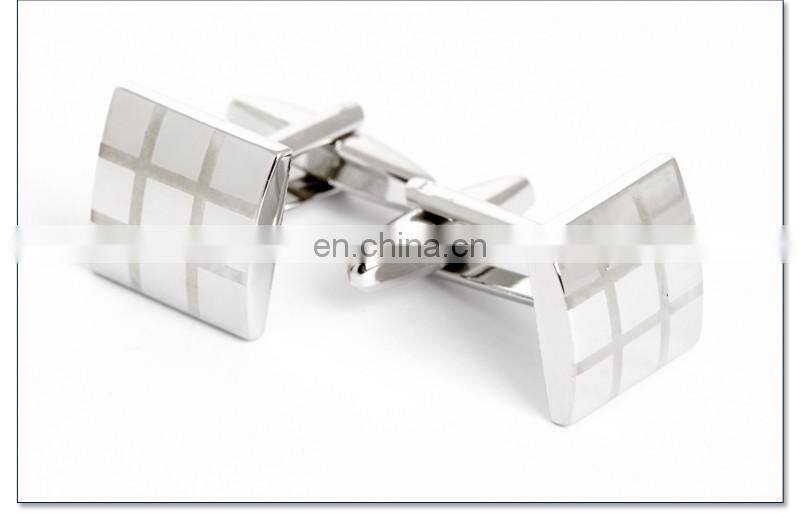 High Quality Grey Plaid Square Men Shirt Silver Cufflinks