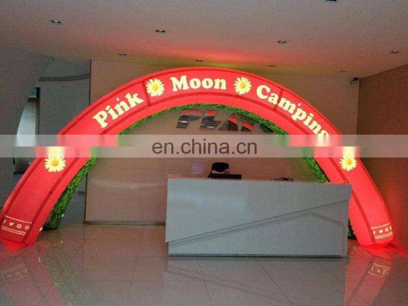 Custom printed green lighted inflatable circle arch gate for sale
