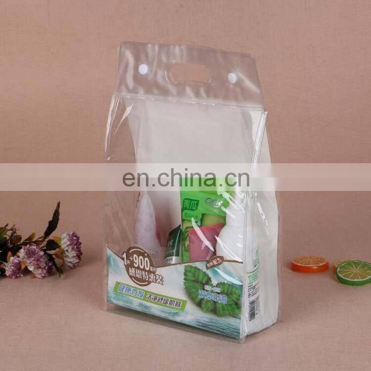 Transparent custom flat bottom plastic pvc gift bag cosmetic bag pvc packaging bag with handing