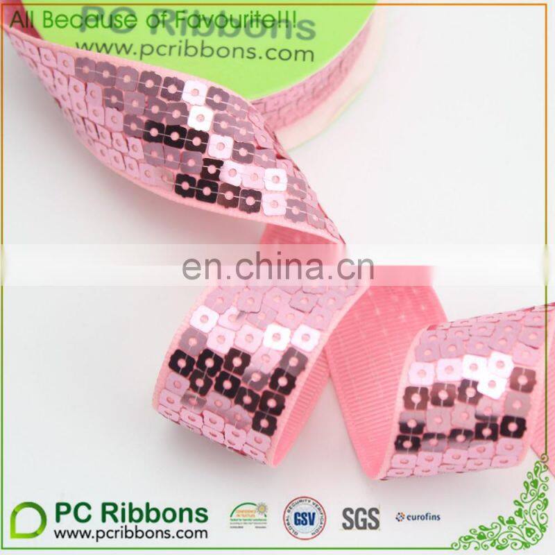 2016 Wholesale fashion sparkling pink glitter grosgrain ribbon for hair bows and garments