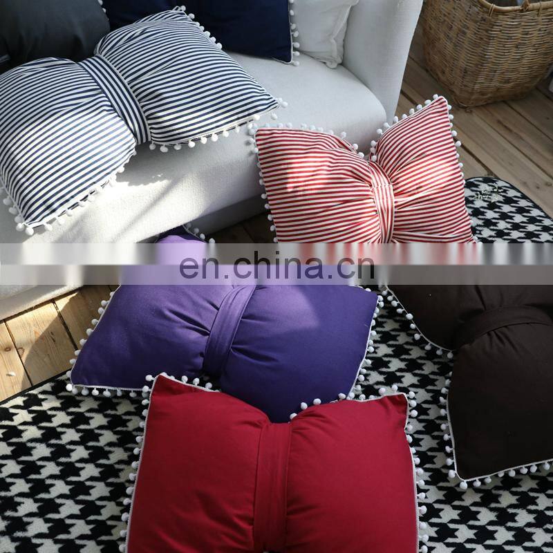 i@home INS solid color striped cute ball bow pillow bedside sofa pillow cushion cover with core