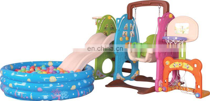 Kindergarten plastic swings equipment with ball pool and slide