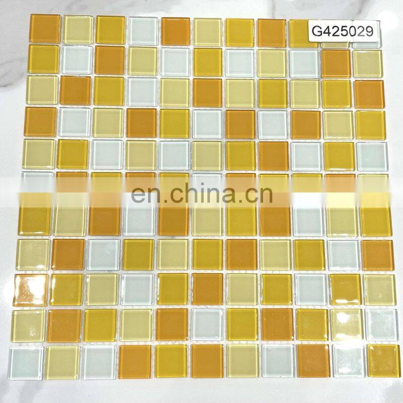green and yellow mix color crystal mosaic tiles swimming pool glass mosaic tiles splash back hot melted pool mosaics tiles