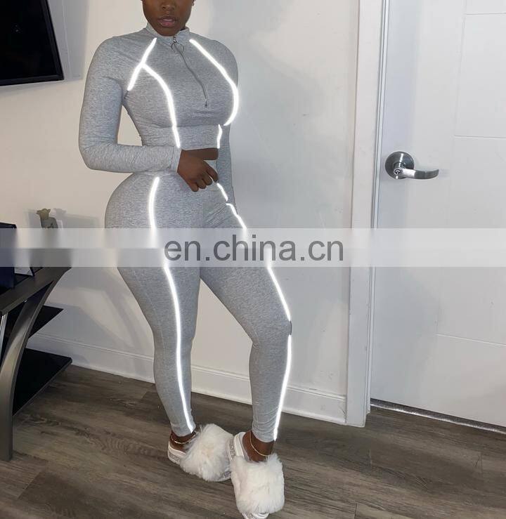 Manufacturer wholesale women's suit sexy solid color tight-fitting casual long-sleeved two-piece large size custom LOGO