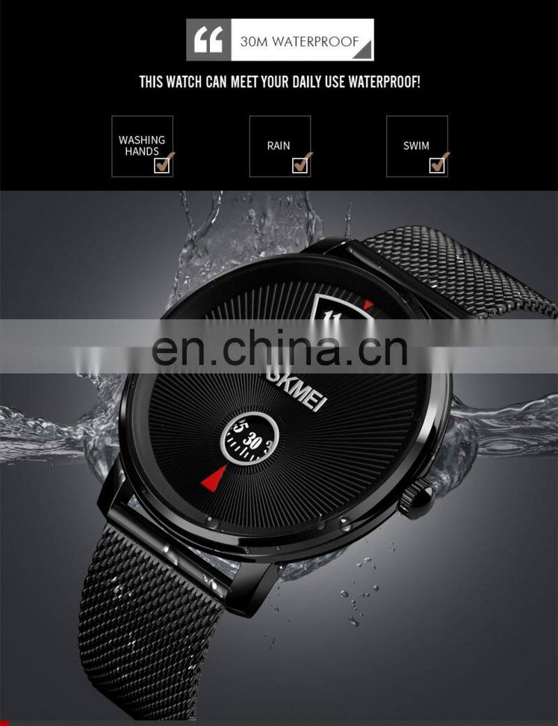 new SKMEI 1490 genuine leather strap stainless steel back water resistant quartz watch for men