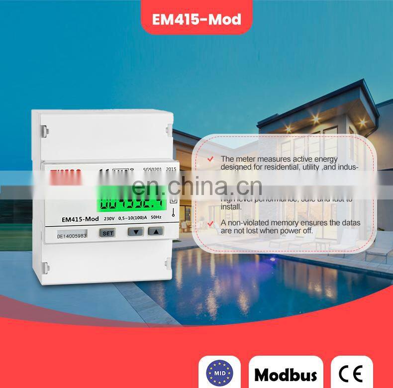 EM415-Mod 220/230V 10(100)A electric power meter modbus display watt meter