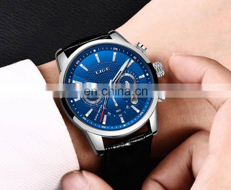 Lige 9866 Sport Quartz Watches for Men Water Proof Luminous Leather Band Reloj Men Wristwatch Luxury Watch in Strap For Man