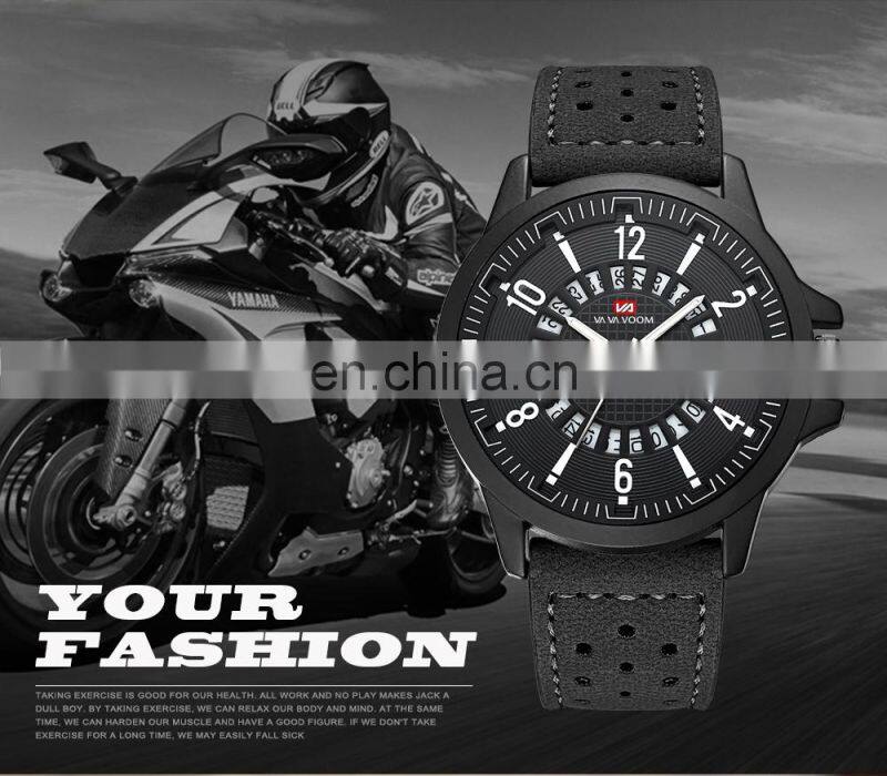 VaVa Voom VA-206 Casual Mens Quartz Watches Calendar Waterproof Fashion Leather Man Watch Wrist