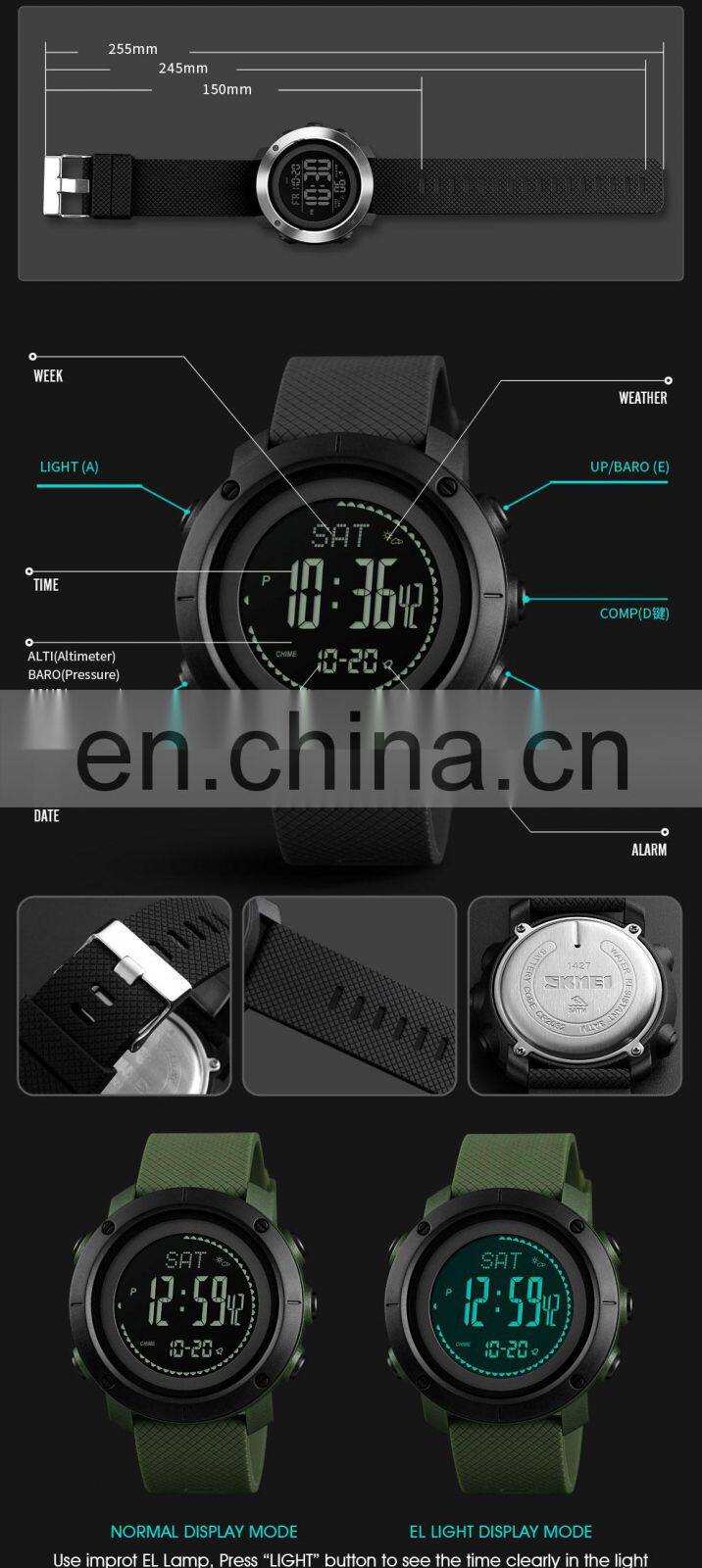 SKMEI 1427 2019 New Product Men's Sport Watch Japan Digital Movement Multi-function Rubber Band Smart Watch